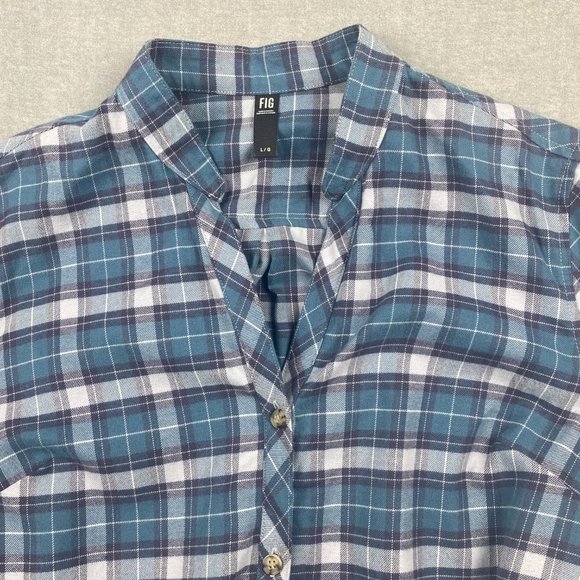 Fig Plaid Flannel Shirt‎ Dress Women Large Belted Tunic Blue Gray V-Neck - Picture 6 of 14